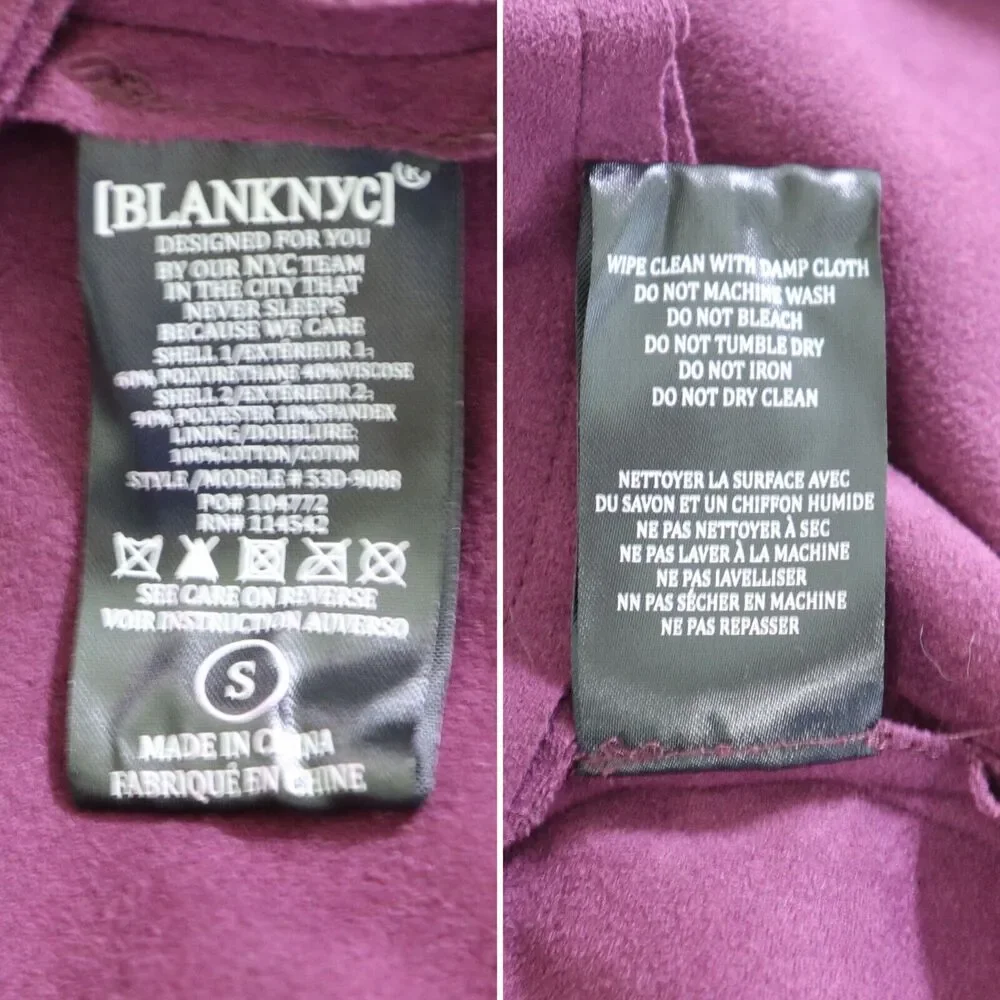 BlankNYC Size S Draped Front Moto Jacket Faux Suede Cabernet - Picture 12 of 12